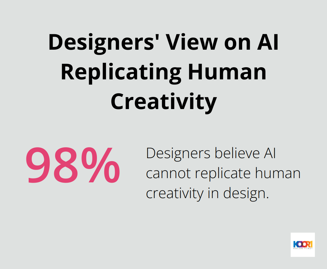 A percentage chart showing that 98% of designers believe AI cannot replicate human creativity in design. - artificial intelligence web design