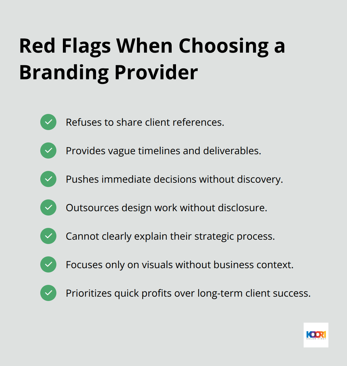 Checklist of warning signs that indicate a poor branding provider choice. - branding as a service