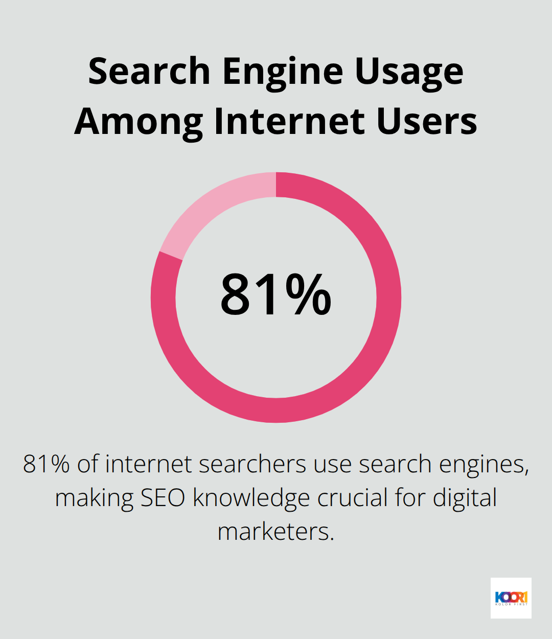 Pie chart showing 81% of internet searchers use search engines - entry level digital marketing career