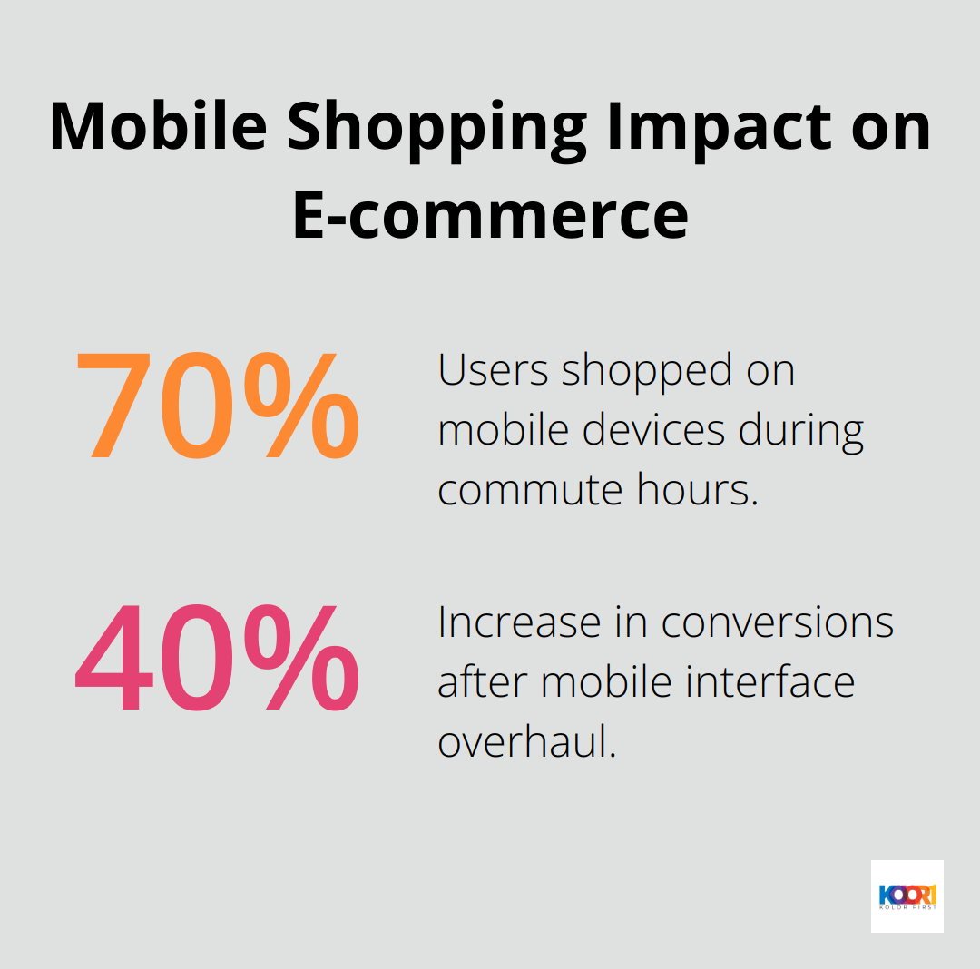 Chart showing 70% of users shop on mobile during commute hours, resulting in a 40% increase in conversions after mobile interface overhaul