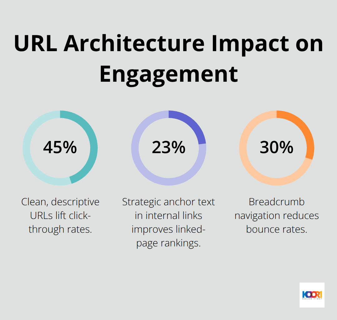 Percent improvements from clean URLs, internal links with anchor text, and breadcrumbs. - organic seo optimization