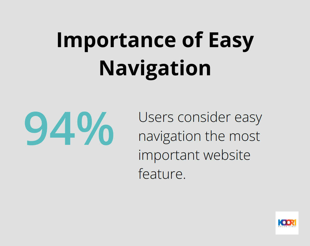 Chart showing that 94% of users consider easy navigation the most important website feature